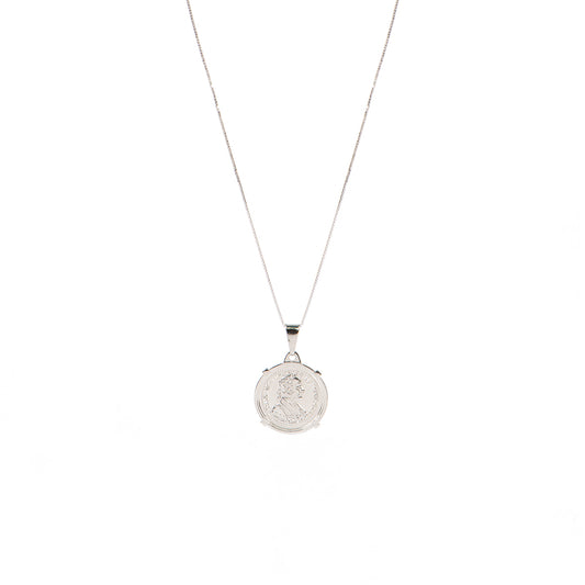 Collier délicat en argent sterling .925 et placage rhodium avec médaillon pièce de monnaie 1
