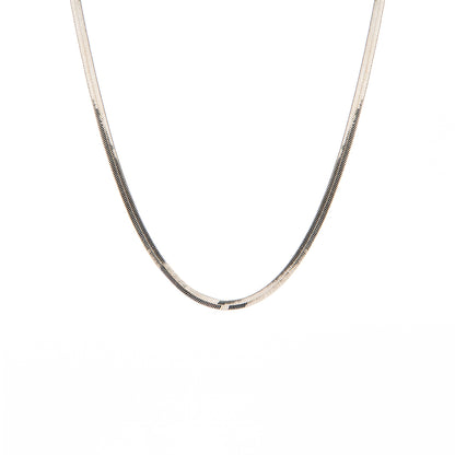 Collier court placage rhodium chaîne serpent plate effet chevron - Rachelle 7-1