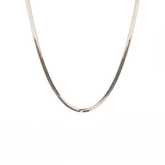 Collier court placage rhodium chaîne serpent plate effet chevron - Rachelle 7-1