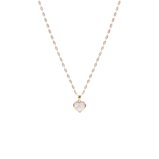 Collier court délicat plaqué or 14K avec breloque coeur en nacre été 2026 - Raphaëlle 1-1