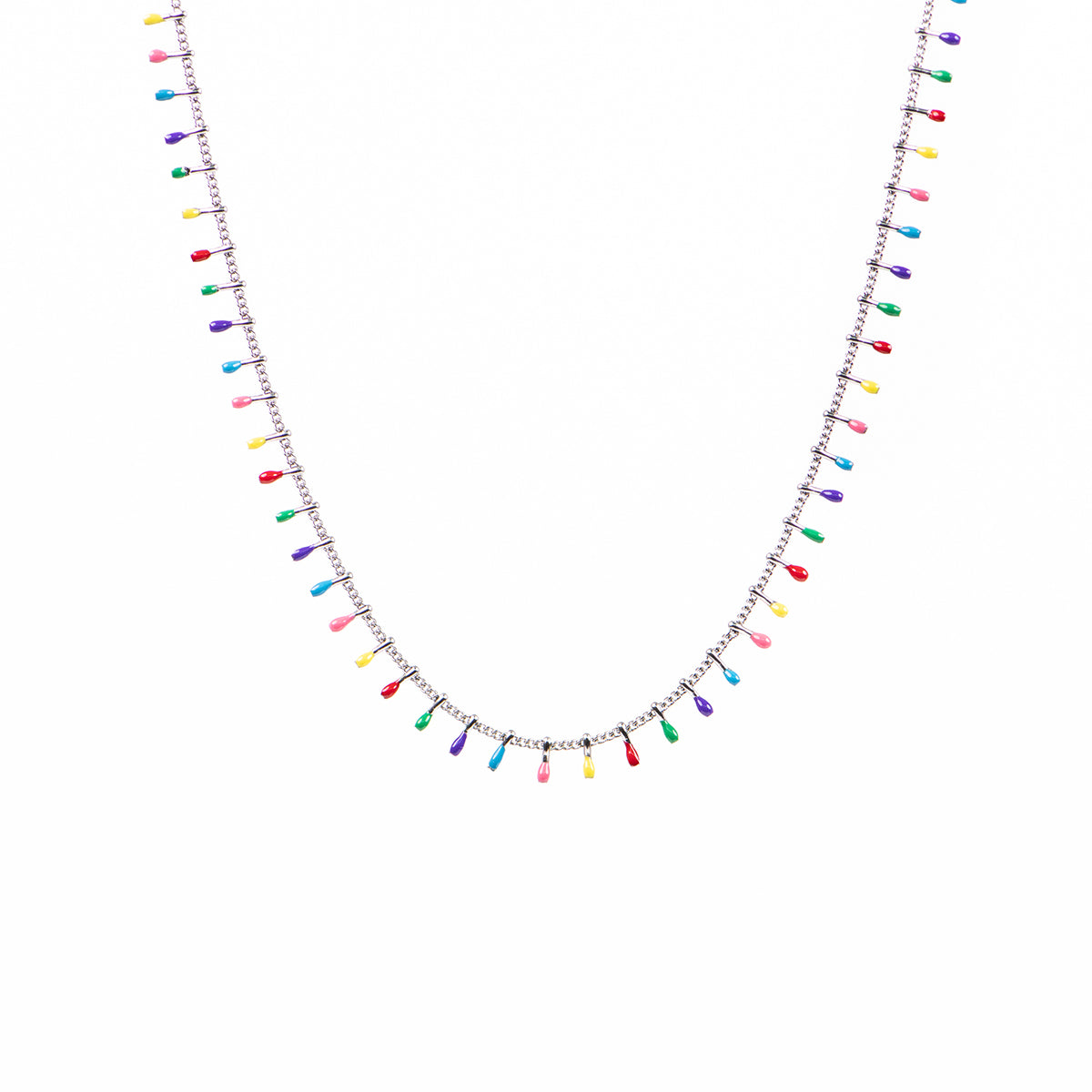 Collier court délicat acier inoxydable chaîne gourmette satellite gouttes couleur multicolore - Sabrina-1