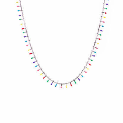 Collier court délicat acier inoxydable chaîne gourmette satellite gouttes couleur multicolore - Sabrina-1