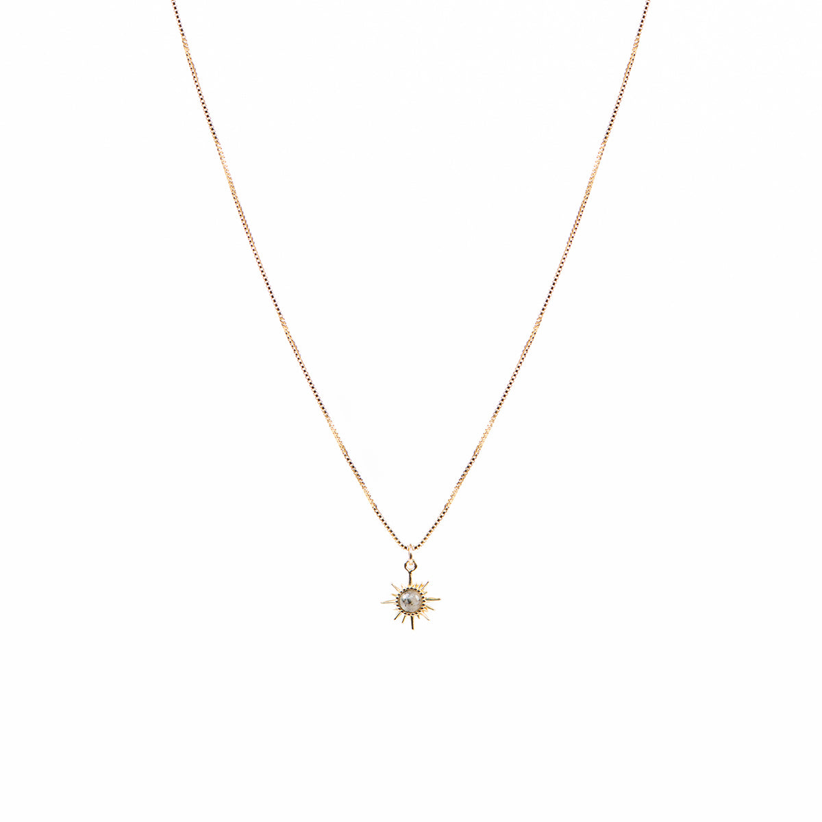 Collier délicat chaîne box or rempli 14K avec étoile-soleil labradorite - Sabrina 3-1