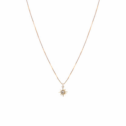 Collier délicat chaîne box or rempli 14K avec étoile-soleil labradorite - Sabrina 3-1