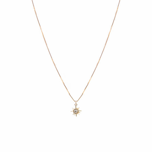 Collier délicat chaîne box or rempli 14K avec étoile-soleil labradorite - Sabrina 3-1