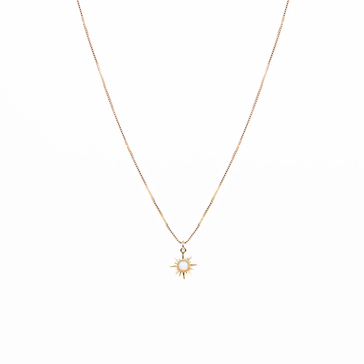 Collier délicat chaîne box or rempli 14K avec étoile-soleil opale créée en laboratoire- Sabrina 3-1