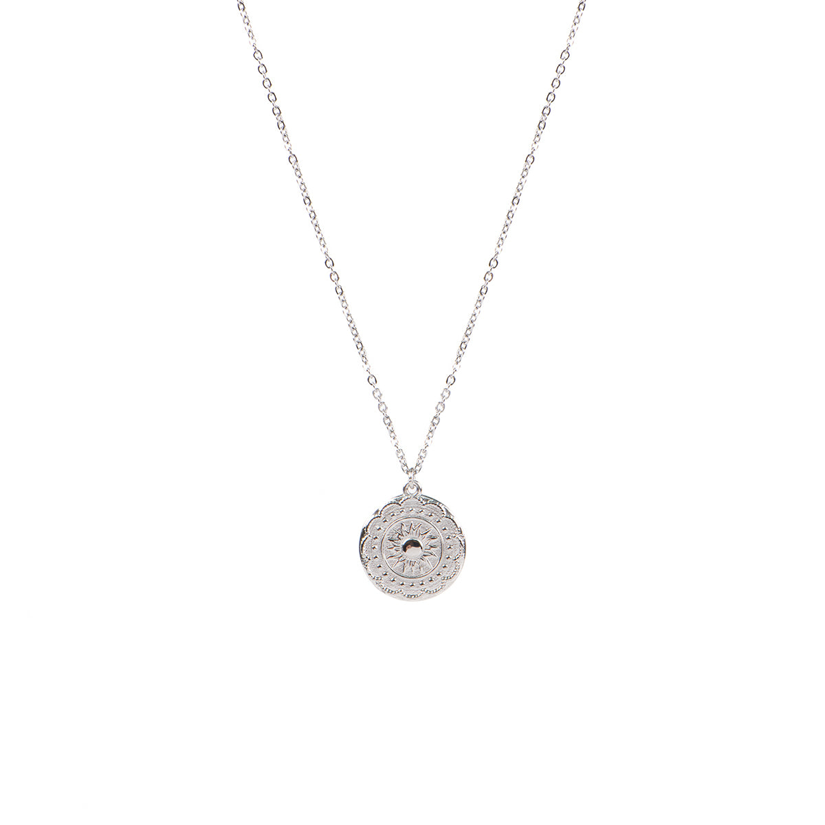 Collier court délicat pendentif rond fleur de tournesol acier inoxydable - Simone 1 argent-1