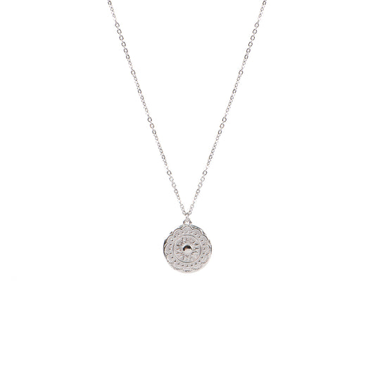 Collier court délicat pendentif rond fleur de tournesol acier inoxydable - Simone 1 argent-1