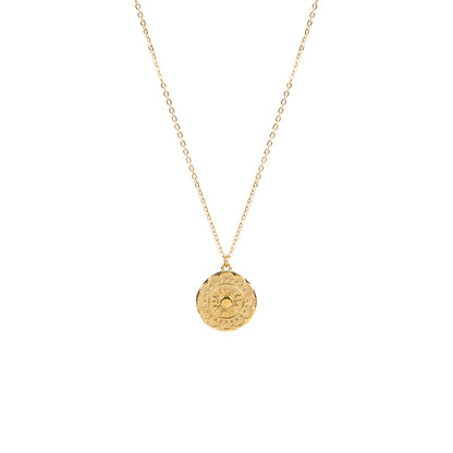 Collier court délicat pendentif rond fleur de tournesol acier inoxydable or - Simone 1 or-1