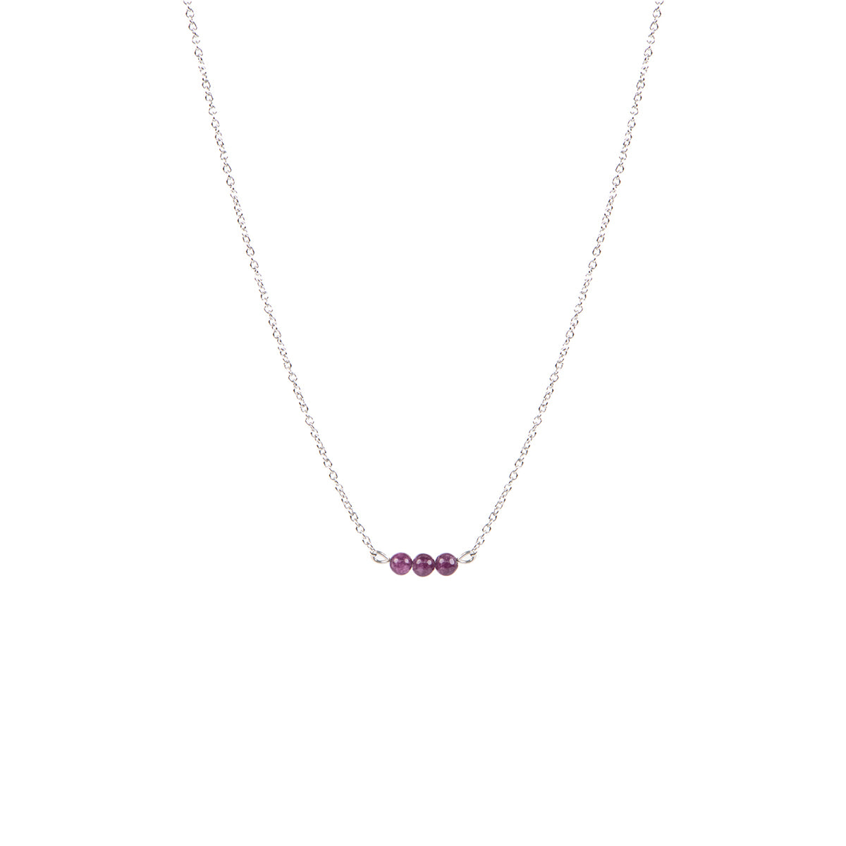 Collier court délicat en acier inoxydable avec billes semi-précieuses jade mauve - Simone 3-1