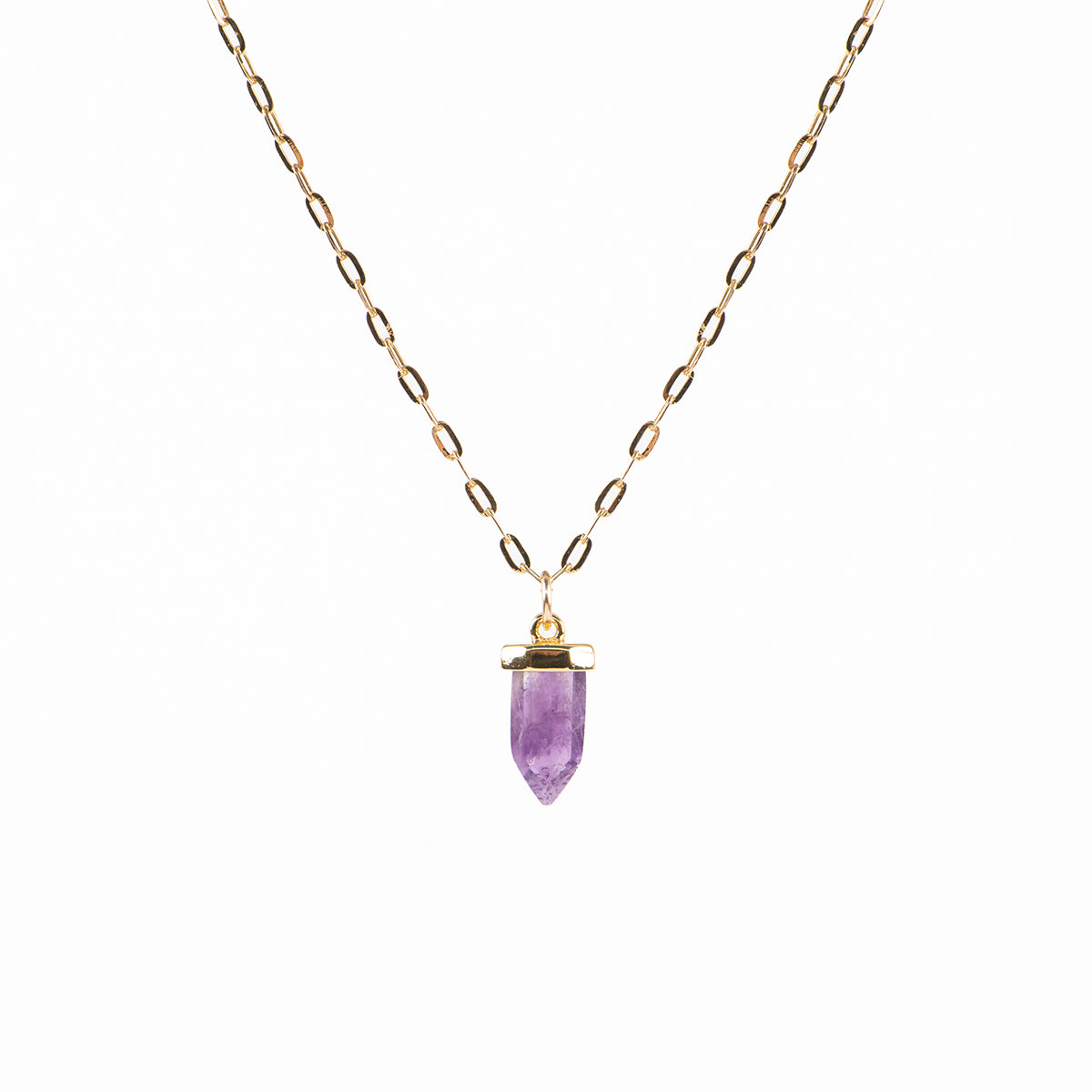 Collier court délicat plaqué or 14K chaîne paperclip avec pierre améthyste - Simone 7-2