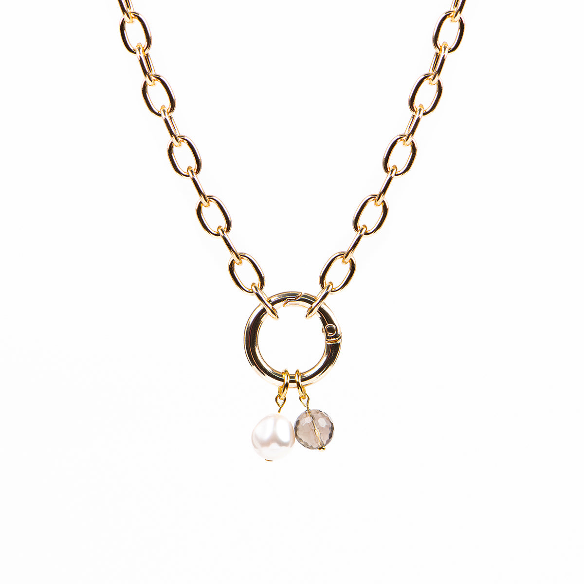 Collier court maximaliste gros maillons plaqué or 14K avec billes amovibles Véronica 2-1
