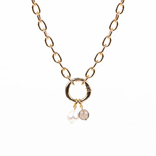 Collier court maximaliste gros maillons plaqué or 14K avec billes amovibles Véronica 2-1