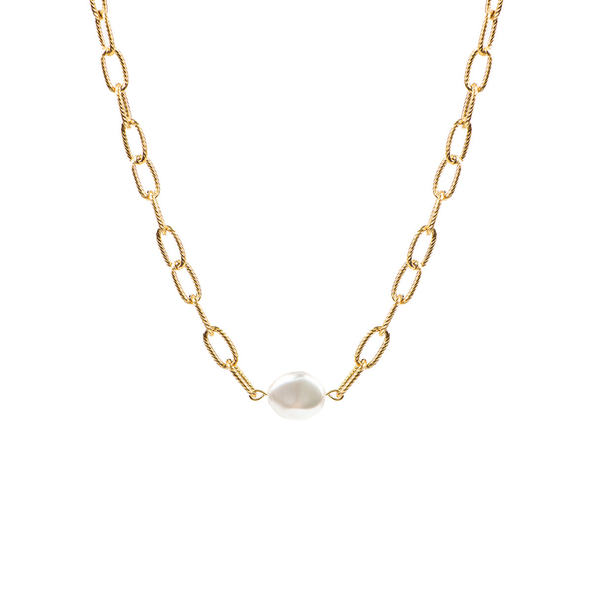 Collier maximaliste acier inoxydable or avec perle blanche baroque - Véronica 3-1