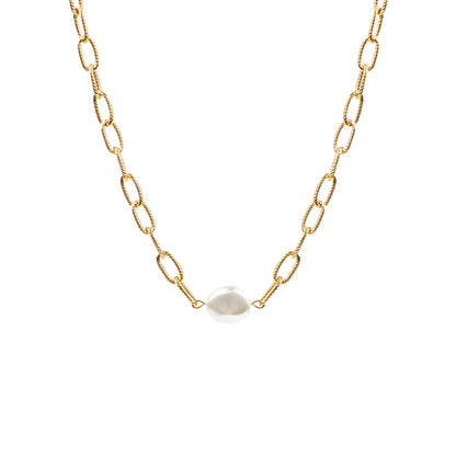 Collier maximaliste acier inoxydable or avec perle blanche baroque - Véronica 3-1