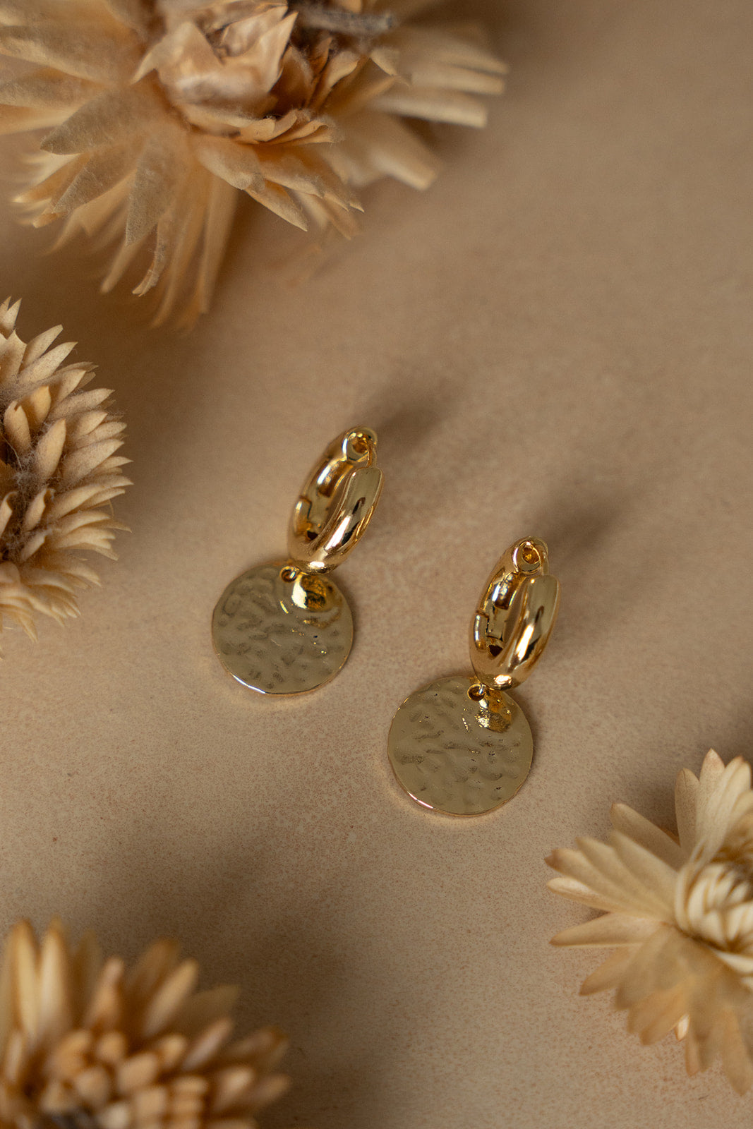 Boucles d'oreilles plaquées or 14K anneaux chunky avec médaillons - Raphaëlle 3 - lifestyle-2