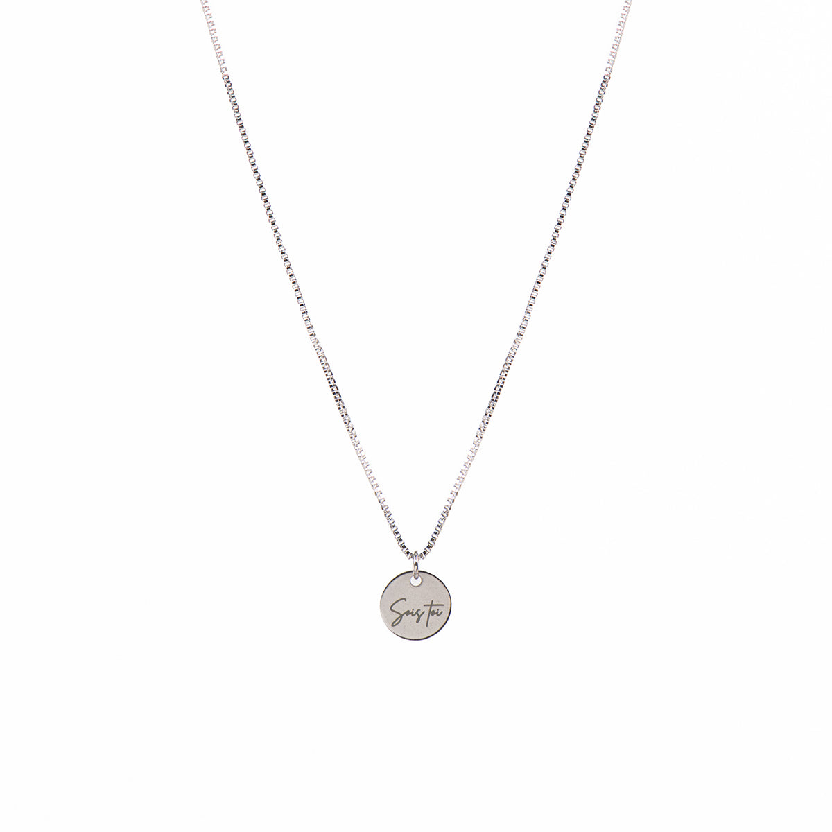 Collier acier inoxydable chaîne box médaillon 12 mm gravé Sois toi - Collection 10 ans-1