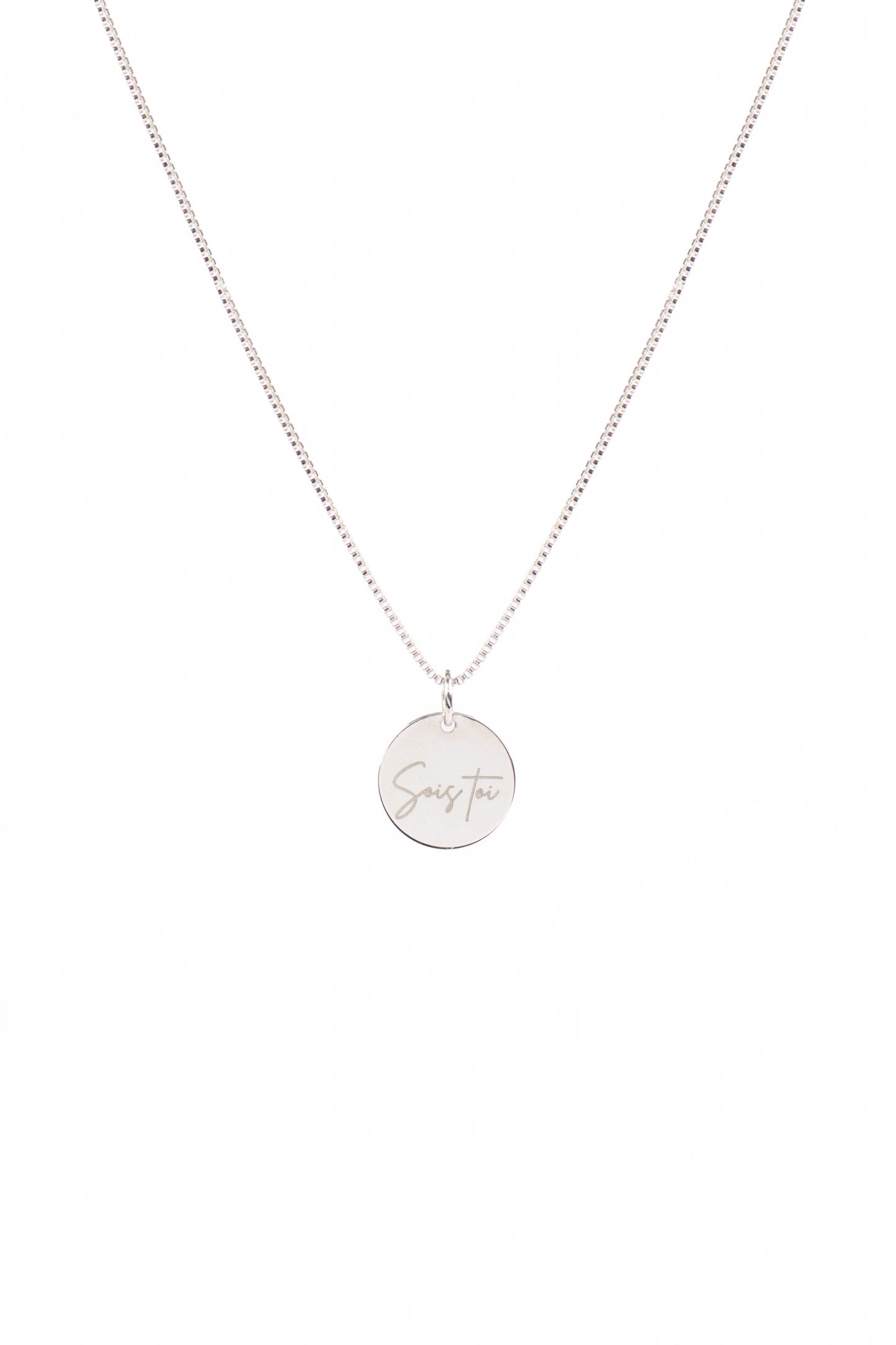 Collier délicat argent sterling .925 avec médaillon rond 12.7 mm gravé Sois toi - Kara 2-2