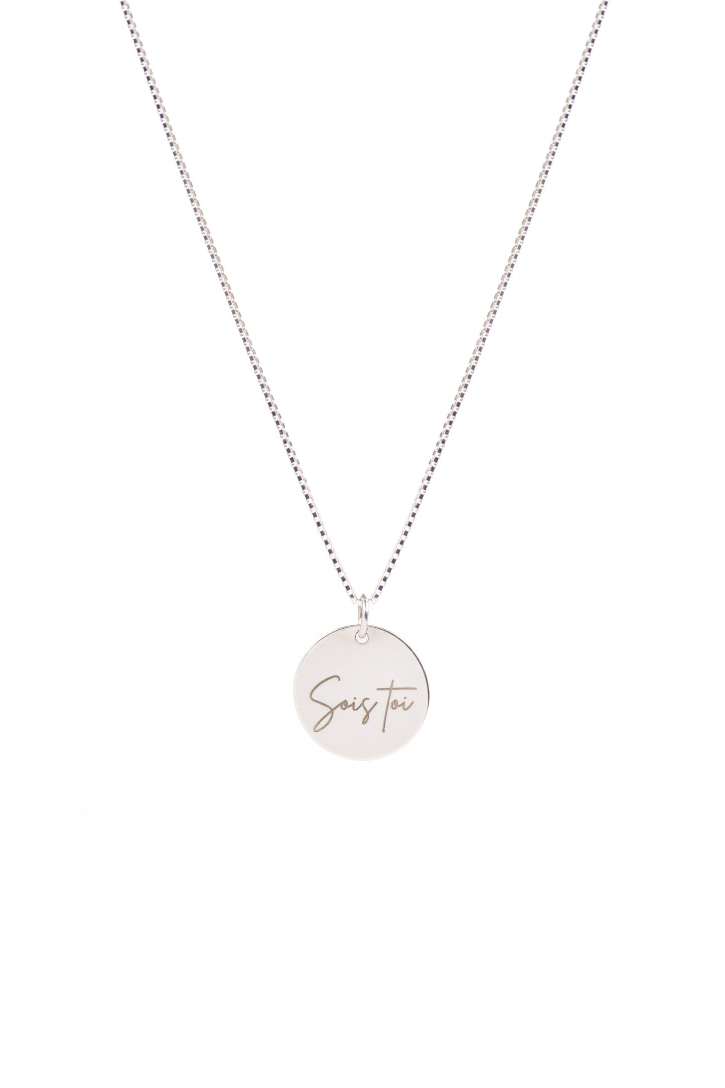 Collier délicat argent sterling .925 avec médaillon rond 15 mm gravé Sois toi - Kara 2-2