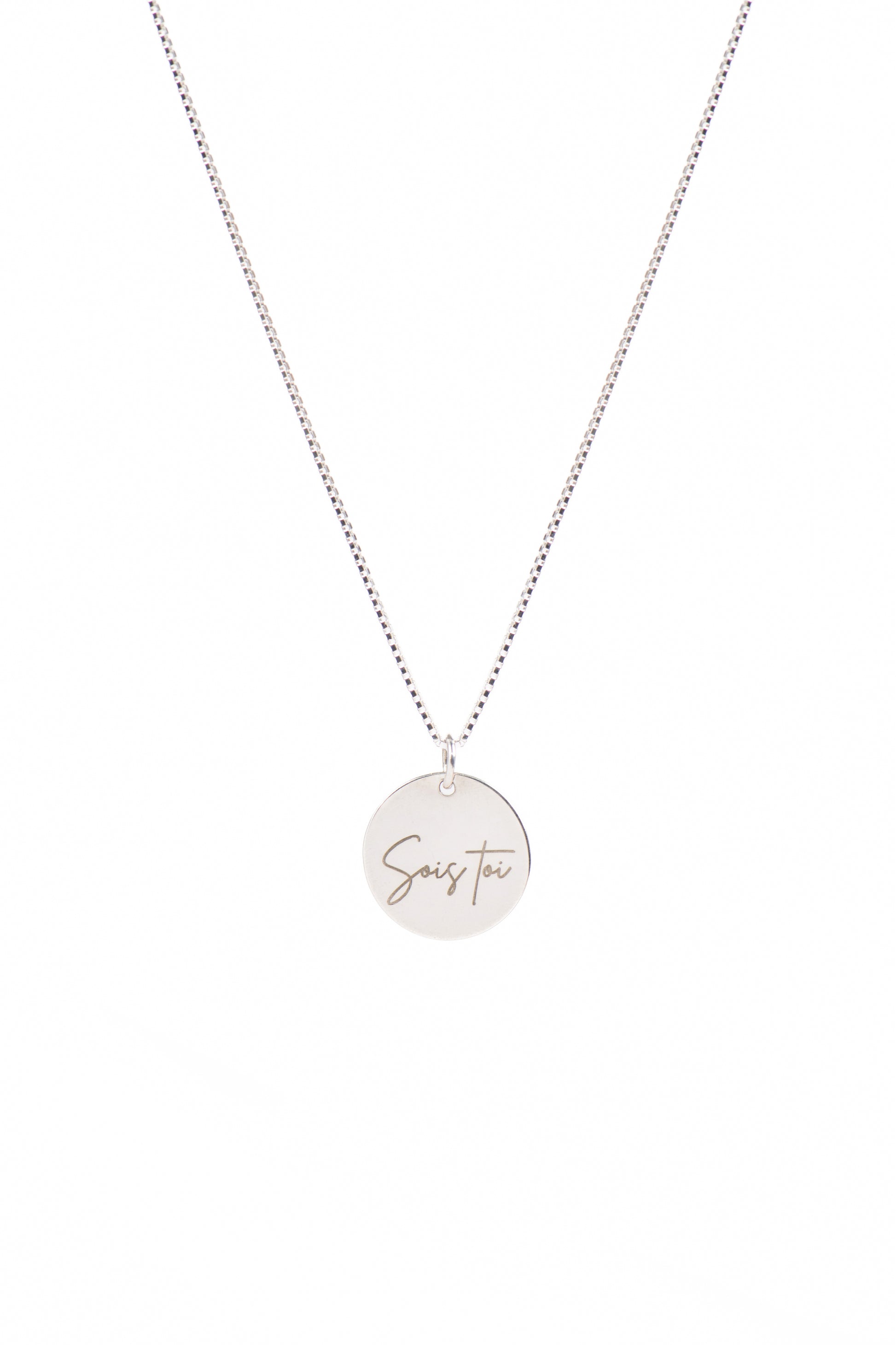 Collier délicat argent sterling .925 avec médaillon rond 15 mm gravé Sois toi - Kara 2-2