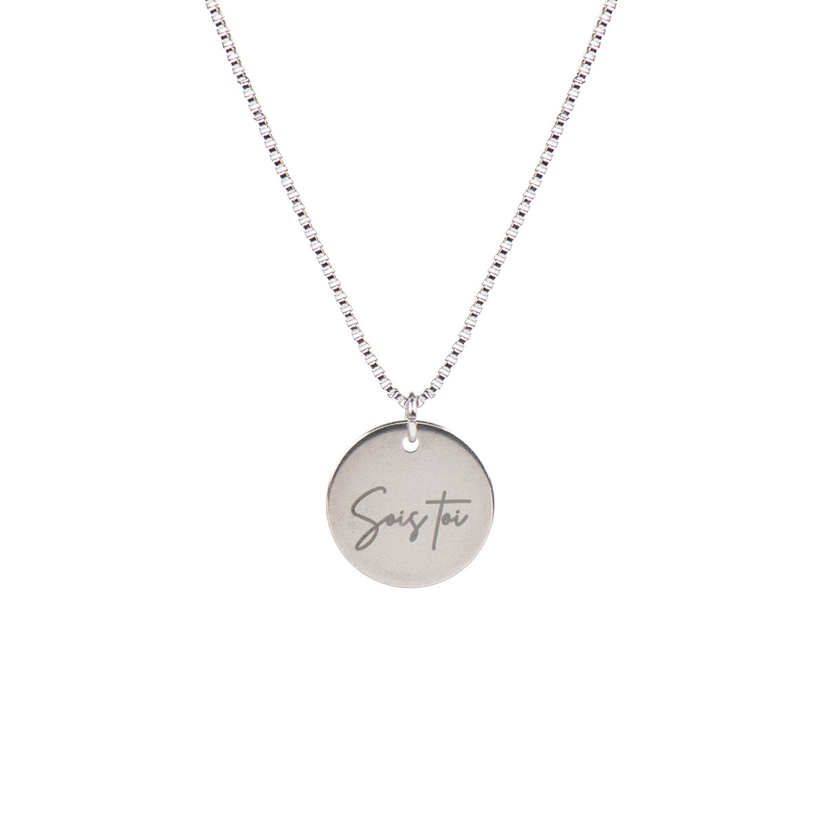 Collier acier inoxydable chaîne box médaillon 16 mm gravé Sois toi - Collection 10 ans-2