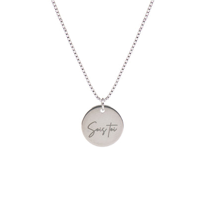 Collier acier inoxydable chaîne box médaillon 16 mm gravé Sois toi - Collection 10 ans-2