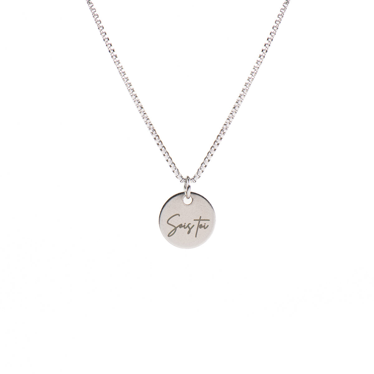 Collier acier inoxydable chaîne box médaillon 12 mm gravé Sois toi - Collection 10 ans-2