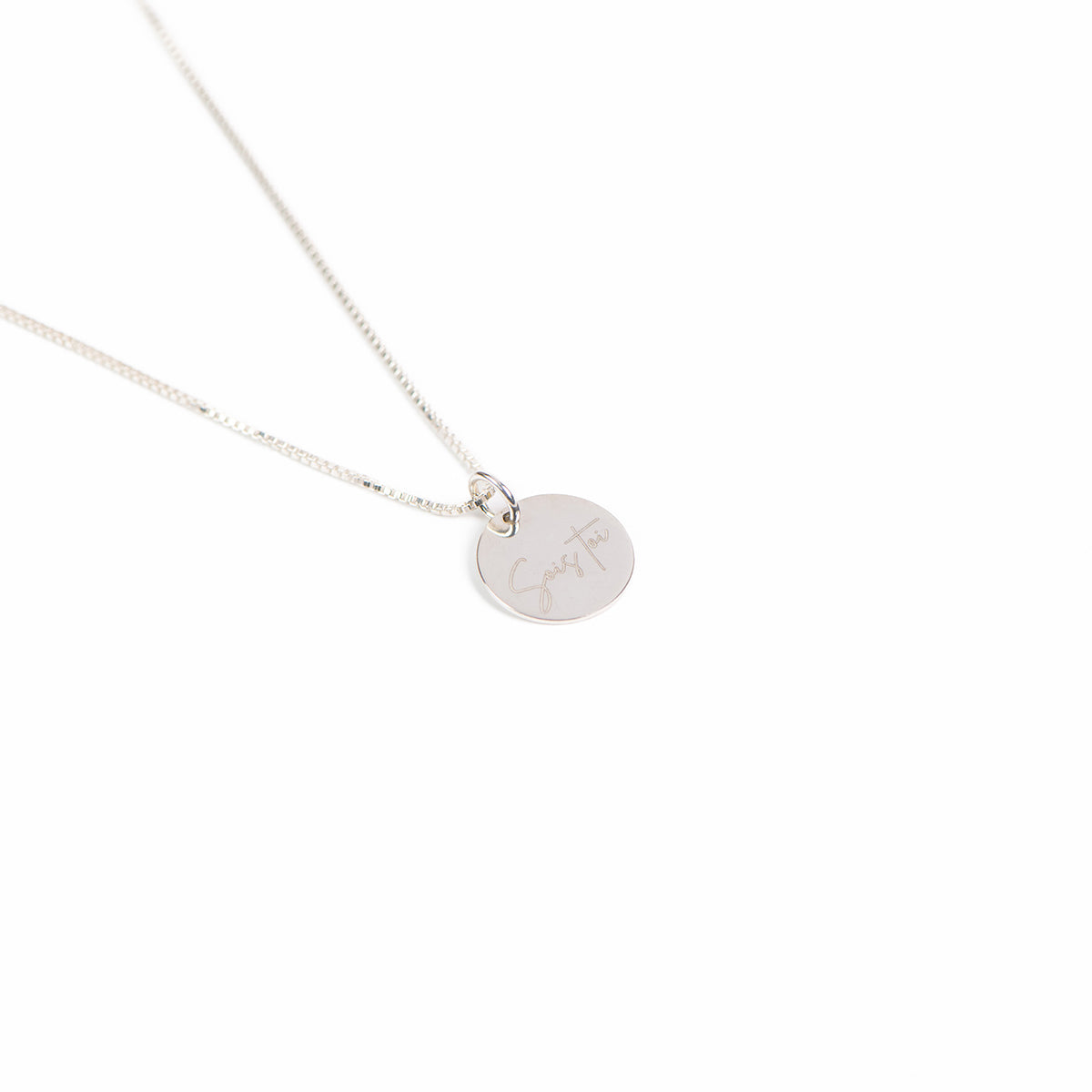 Collier délicat argent sterling .925 avec médaillon rond 12.7 mm gravé Sois toi - Kara 2-3