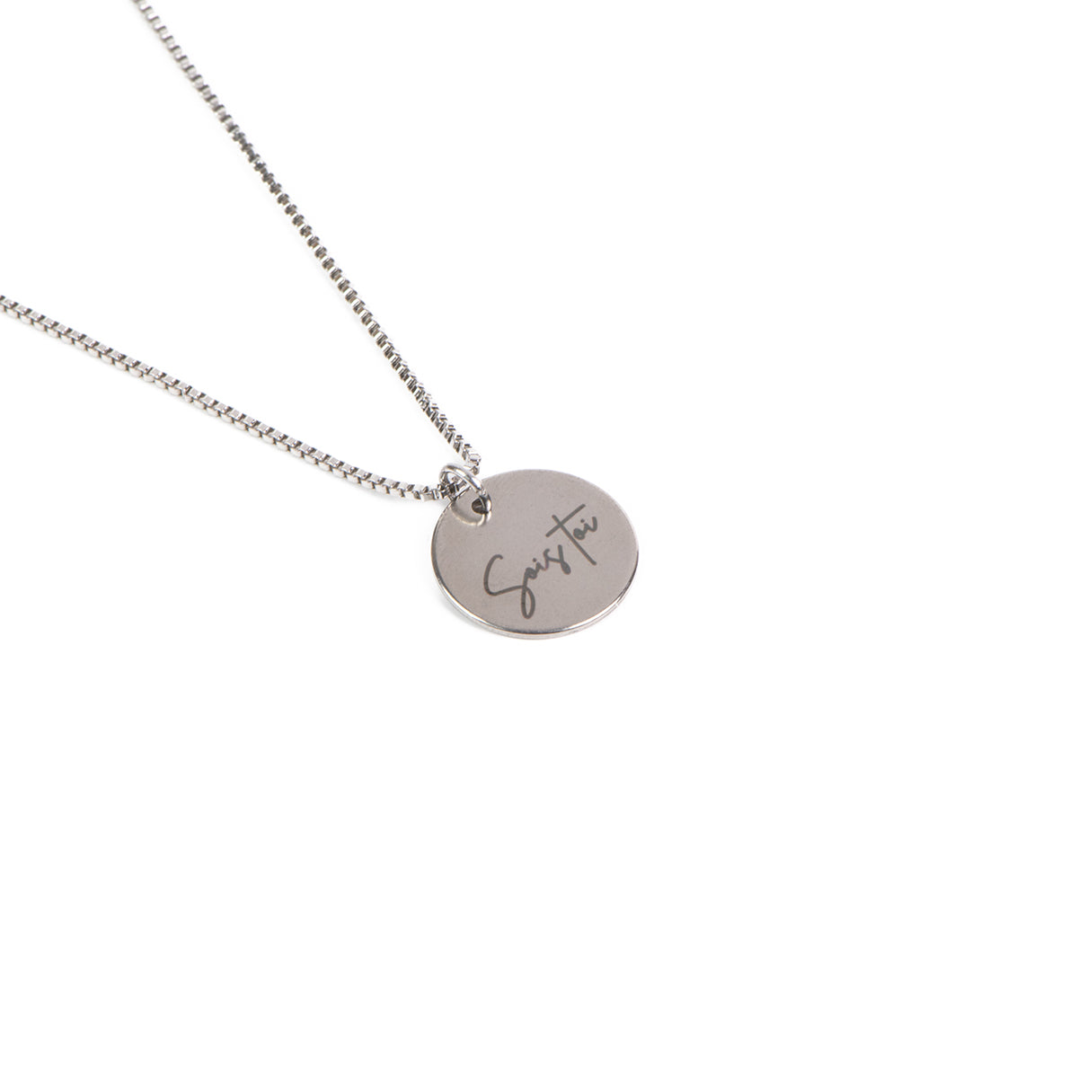 Collier acier inoxydable chaîne box médaillon 16 mm gravé Sois toi - Collection 10 ans-3
