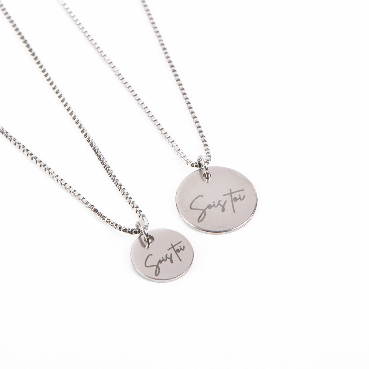 Collier acier inoxydable chaîne box médaillon 12 ou 16 mm gravé Sois toi - Collection 10 ans