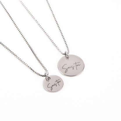 Collier acier inoxydable chaîne box médaillon 12 ou 16 mm gravé Sois toi - Collection 10 ans