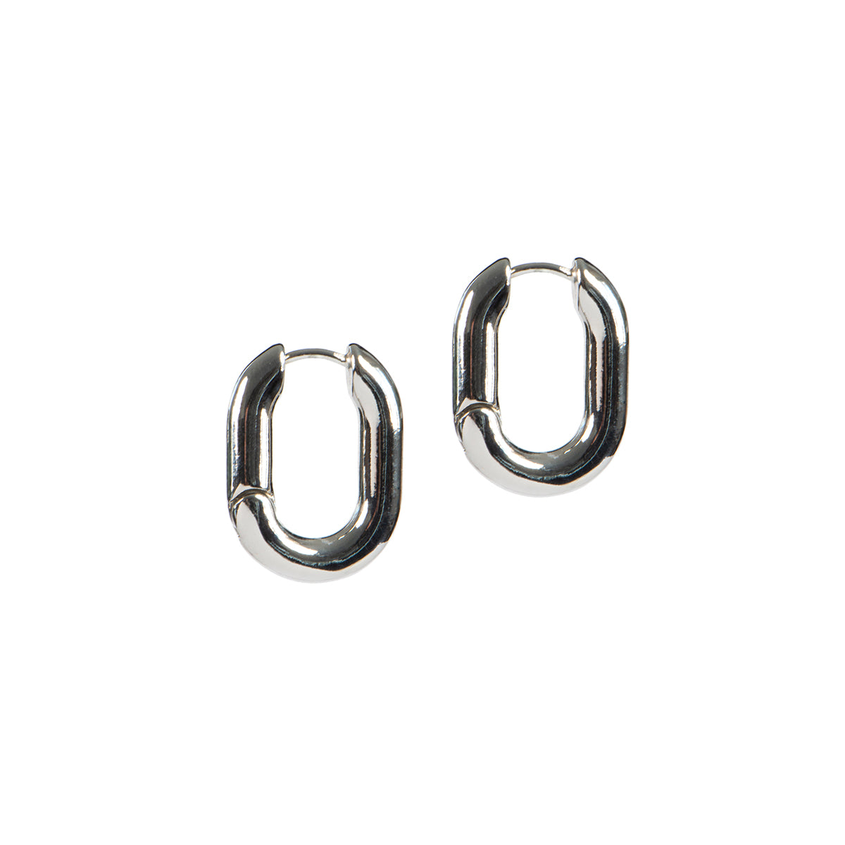 Boucles d'oreilles anneaux épais ovales placage rhodium Keira 14 - Les essentiels-2