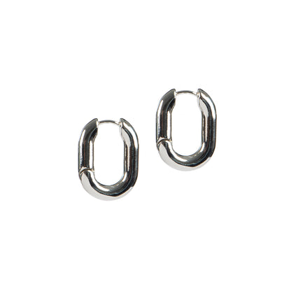 Boucles d'oreilles anneaux épais ovales placage rhodium Keira 14 - Les essentiels-2