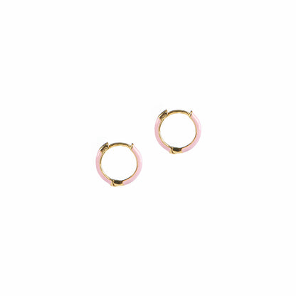 Boucles d'oreilles mini anneaux lisses plaqués or 14K avec émail coloré Ivy 5 rose-2