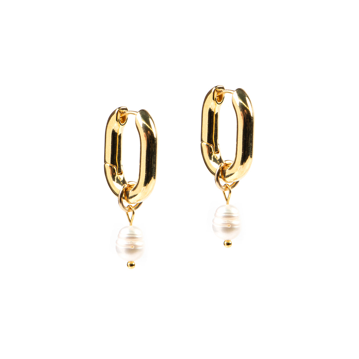 Boucles d'oreilles anneaux chunky ovales plaqués or avec perle Margot 8 -1