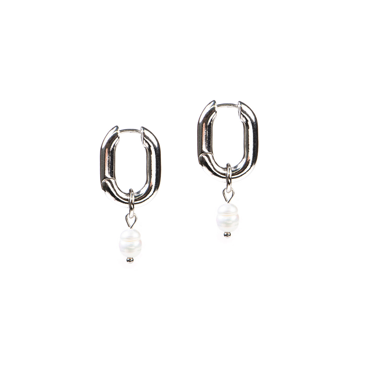 Boucles d'oreilles anneaux chunky ovales plaqués rhodium avec perle Margot 8 -2