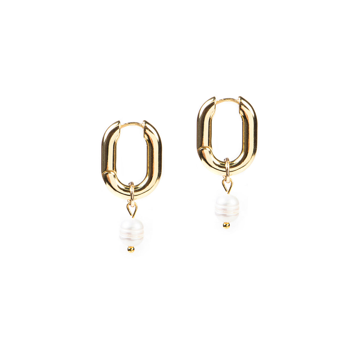 Boucles d'oreilles anneaux chunky ovales plaqués or avec perle Margot 8 -1