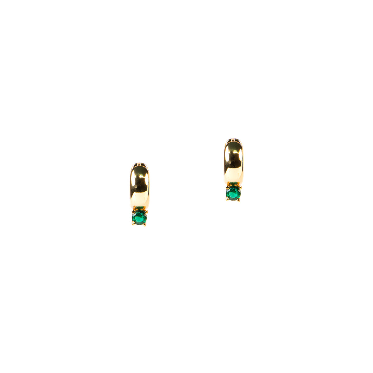 Boucles d'oreilles mini anneaux larges 10 mm plaqués or 14K avec petit cristal vert - Ollie 5 or-2