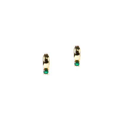 Boucles d'oreilles mini anneaux larges 10 mm plaqués or 14K avec petit cristal vert - Ollie 5 or-2