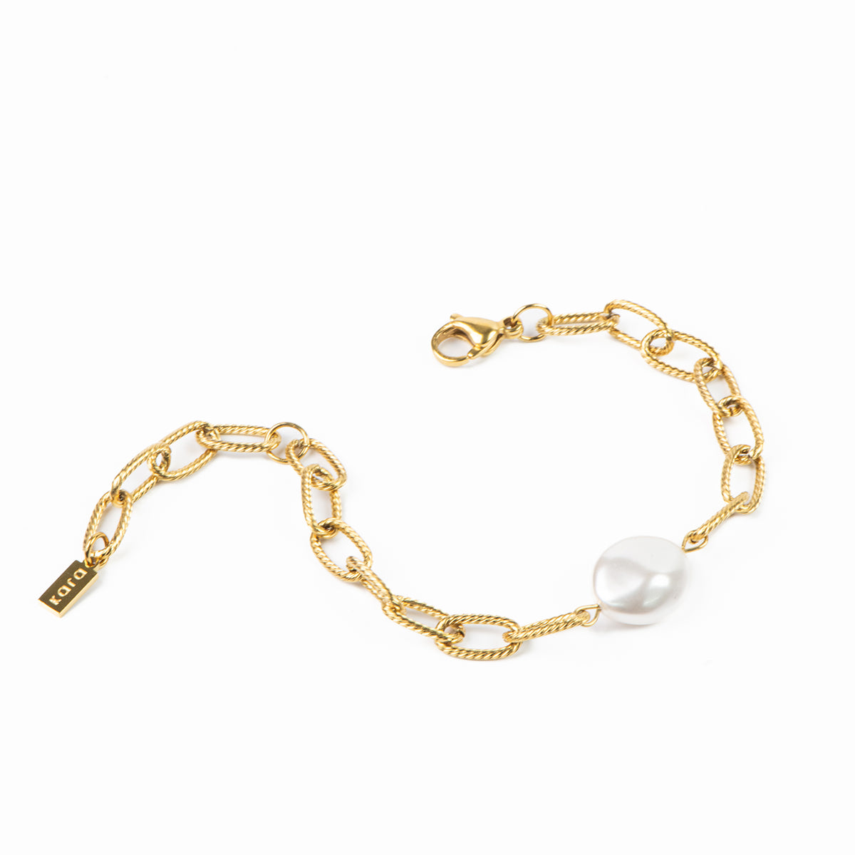 Bracelet maximaliste acier inoxydable or avec perle blanche baroque - Véronica 3-2