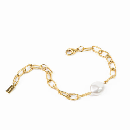 Bracelet maximaliste acier inoxydable or avec perle blanche baroque - Véronica 3-2