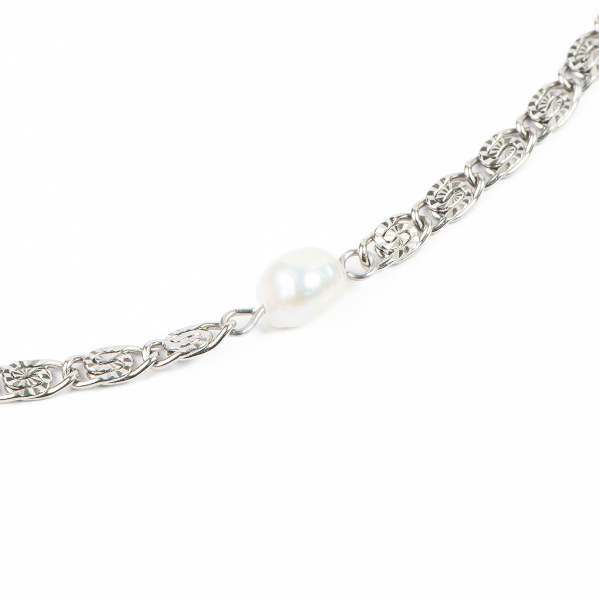 Bracelet acier inoxydable chaîne grandes mailles avec torsade intérieure et perle - Raphaëlle 4-2