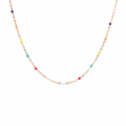 Collier délicat acier inoxydable plaqué or avec billes colorées multicolores - Sabrina 2-2