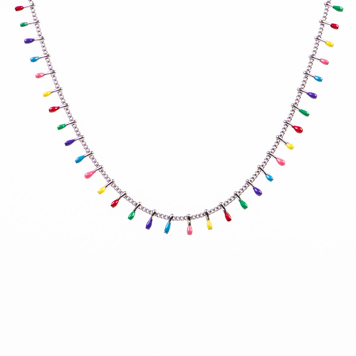 Collier court délicat acier inoxydable chaîne gourmette satellite gouttes couleur multicolore - Sabrina-2