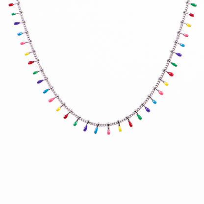 Collier court délicat acier inoxydable chaîne gourmette satellite gouttes couleur multicolore - Sabrina-2