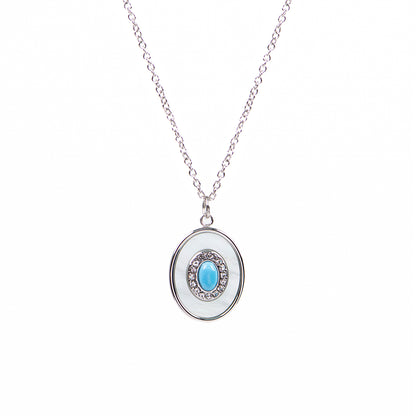 Collier acier inoxydable pendentif ovale turquoise, nacre et zircons - Mariana 1 argent-2