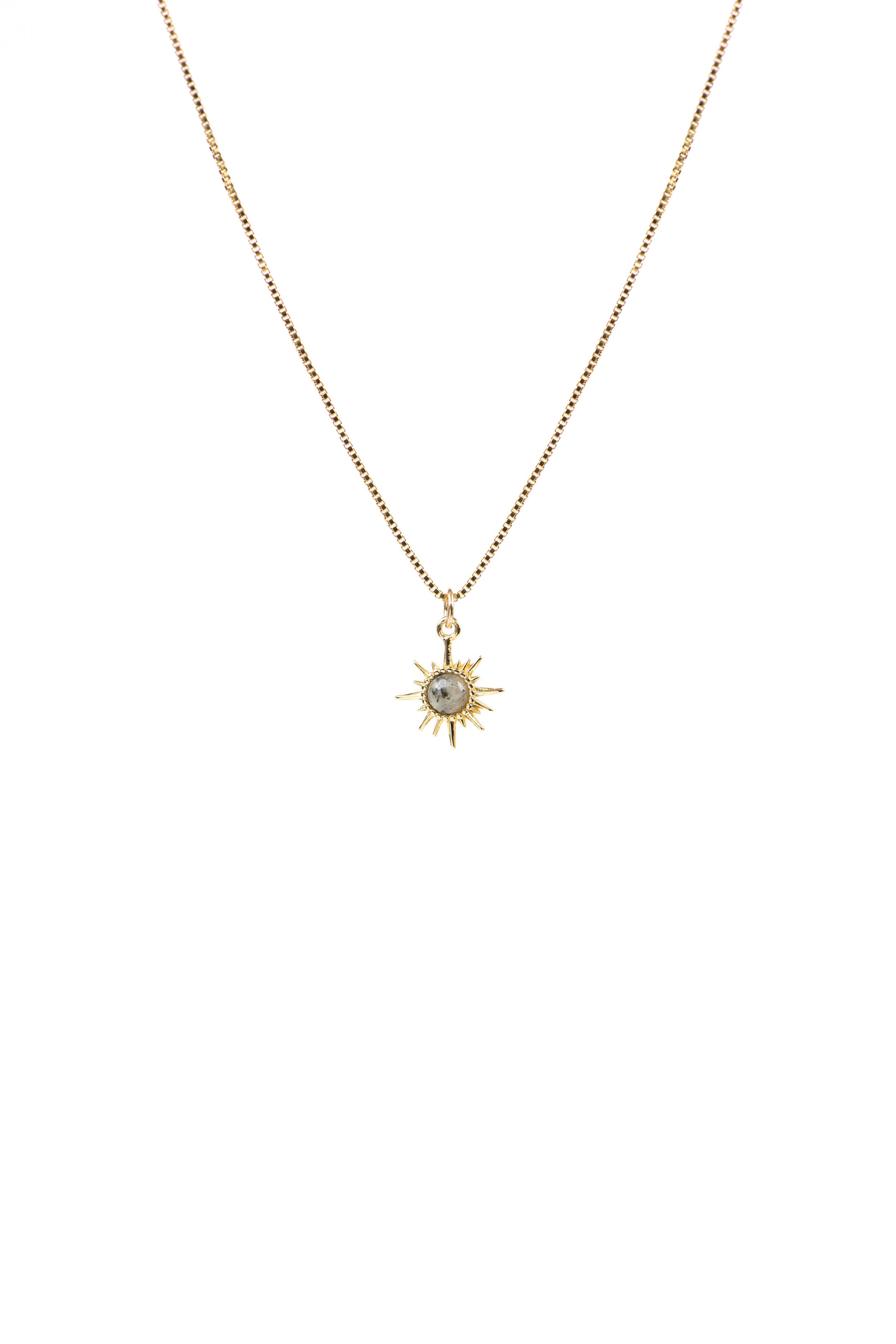 Collier délicat chaîne box or rempli 14K avec étoile-soleil labradorite - Sabrina 3-2