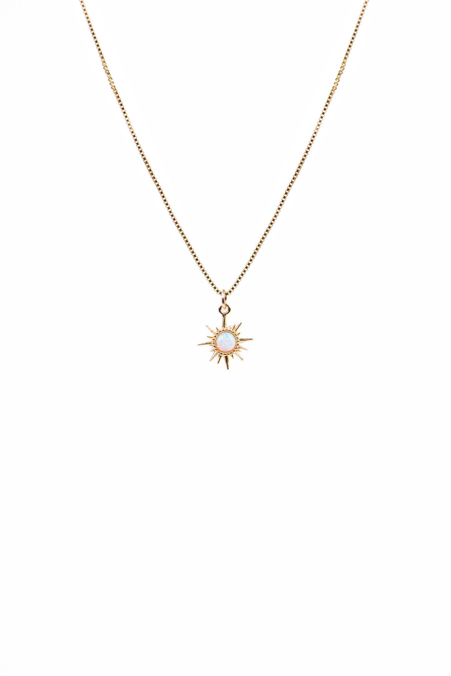 Collier délicat chaîne box or rempli 14K avec étoile-soleil opale créée en laboratoire- Sabrina 3-2