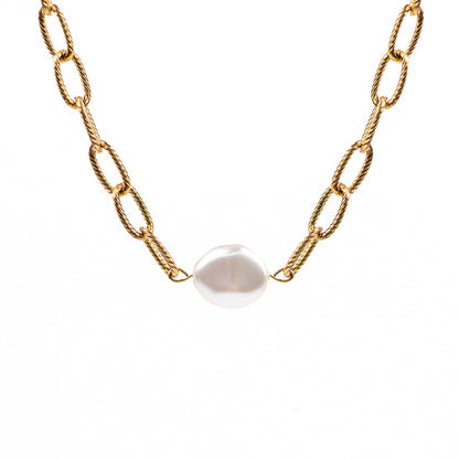 Collier maximaliste acier inoxydable or avec perle blanche baroque - Véronica 3-2