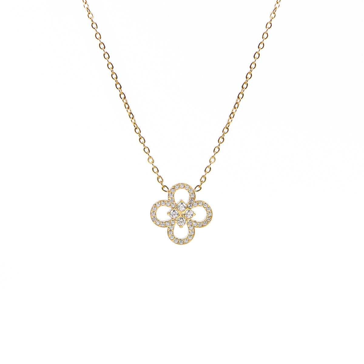 Collier délicat connecteur fleur avec zrcons acier inoxydable placage or - Raphaëlle 2-2